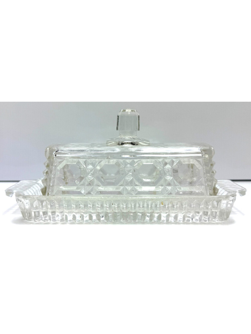 Vitg Butter Dish Cut Glass w/Dome Knob Lid Windsor Federal Glass Clear